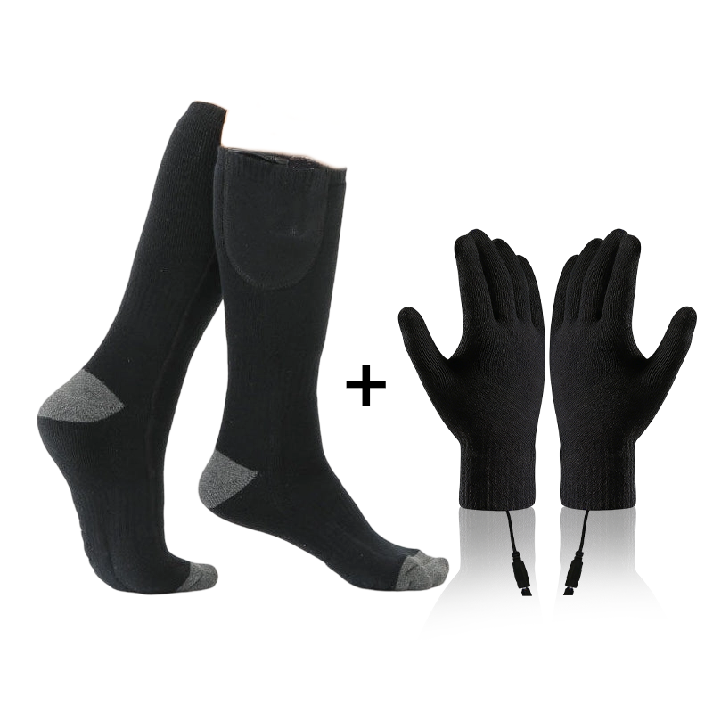 Adjustable Heating Socks with Long Battery Life – Black / Constant temperature (1 pair) / Heating Socks + Heated Gloves (Touch Screen Friendly)