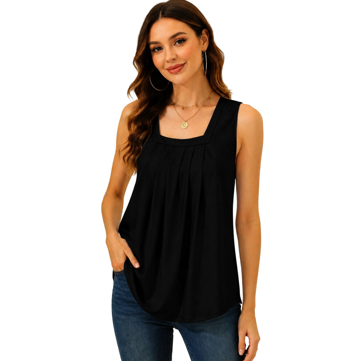 LunaFit – Lightweight Sleeveless Summer Tank Top – Black / Large / US 14-16