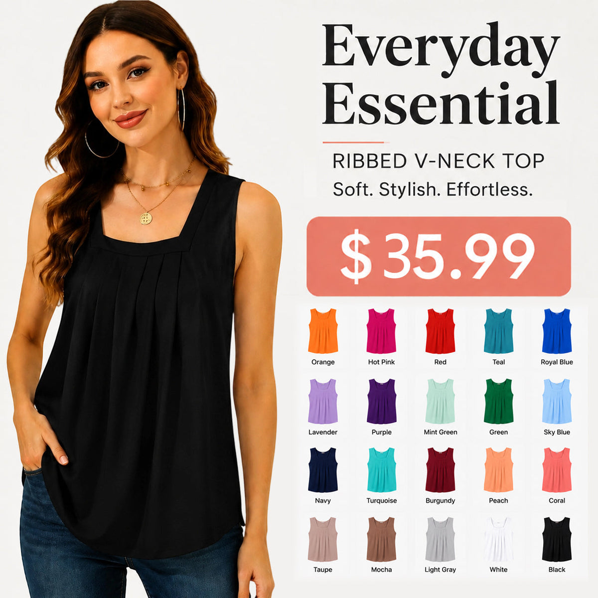 LunaFit – Lightweight Sleeveless Summer Tank Top – 20 packs only $35.99(includes 20 different colors as shown) / Large / US 14-16