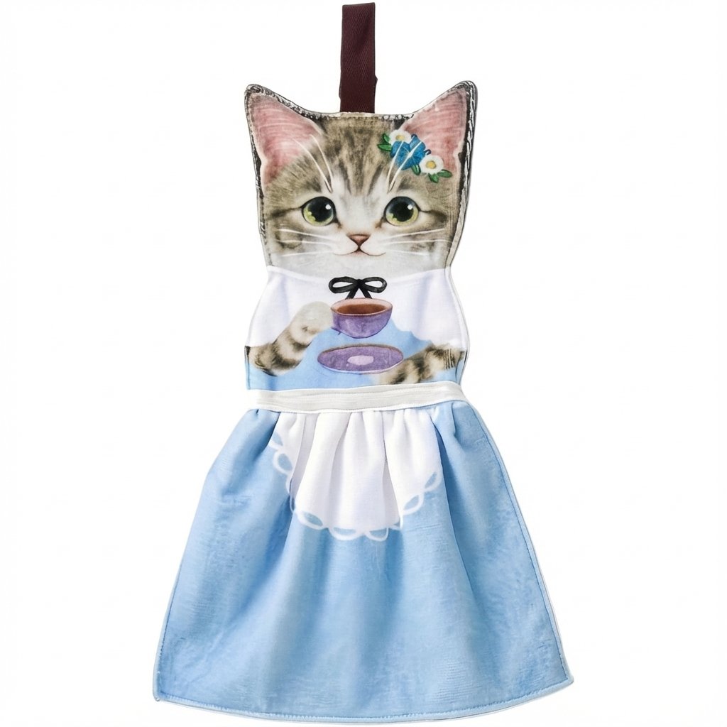PurrfectlyClean – Humorous Cat Print Hand Towels – Blue Tea Time Cat