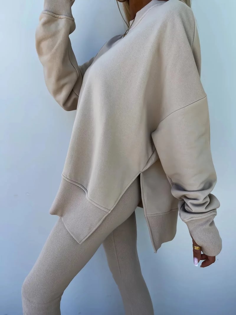 SoftEase – Comfy Slit Sweatshirt Two-Piece Set – image 4