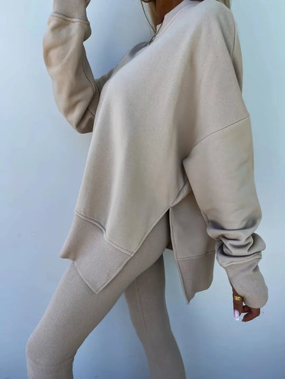 SoftEase – Comfy Slit Sweatshirt Two-Piece Set – image 4