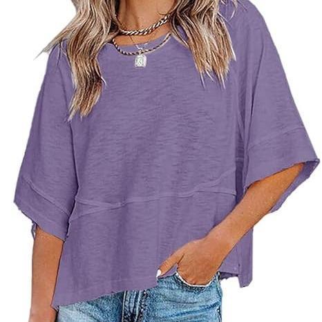 PureEase – Oversized Crewneck Comfort Summer Top – Dark Purple / S