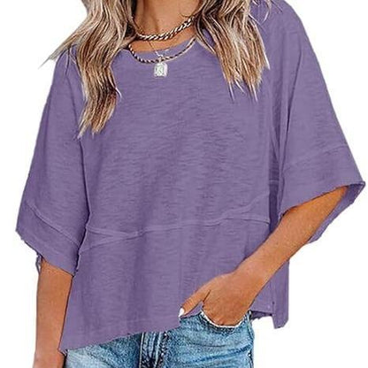 PureEase – Oversized Crewneck Comfort Summer Top – Dark Purple / S