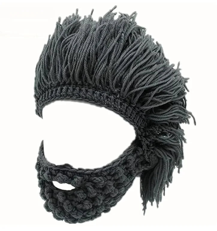 Acrylic Punk Style Beanie with Attached Straight Hair Wig and Knitted Beard – image 8