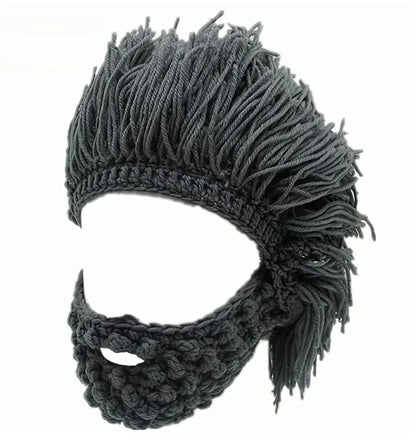 Acrylic Punk Style Beanie with Attached Straight Hair Wig and Knitted Beard – image 8