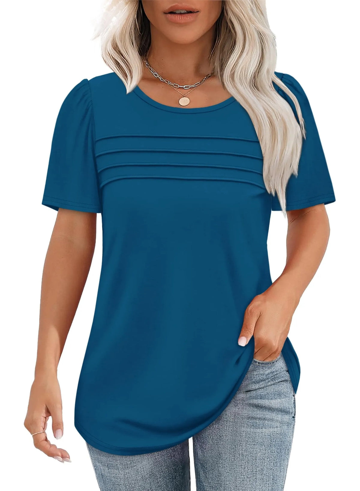 AirSilk – Lightweight Pleated Fashion Tee – Lake Blue / S