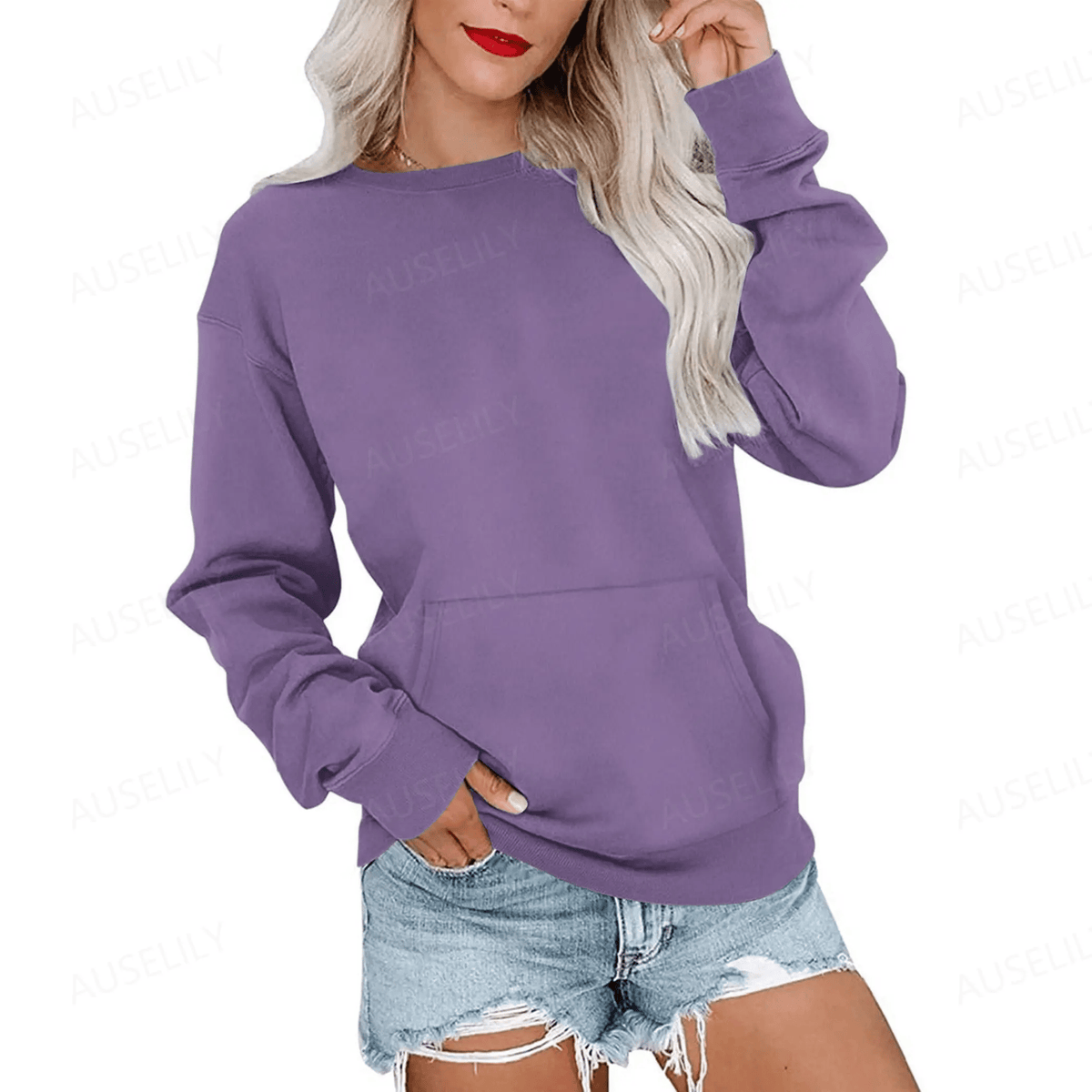 CozyCore – Women’s Crewneck Hoodless Sweatshirt – Purple / S
