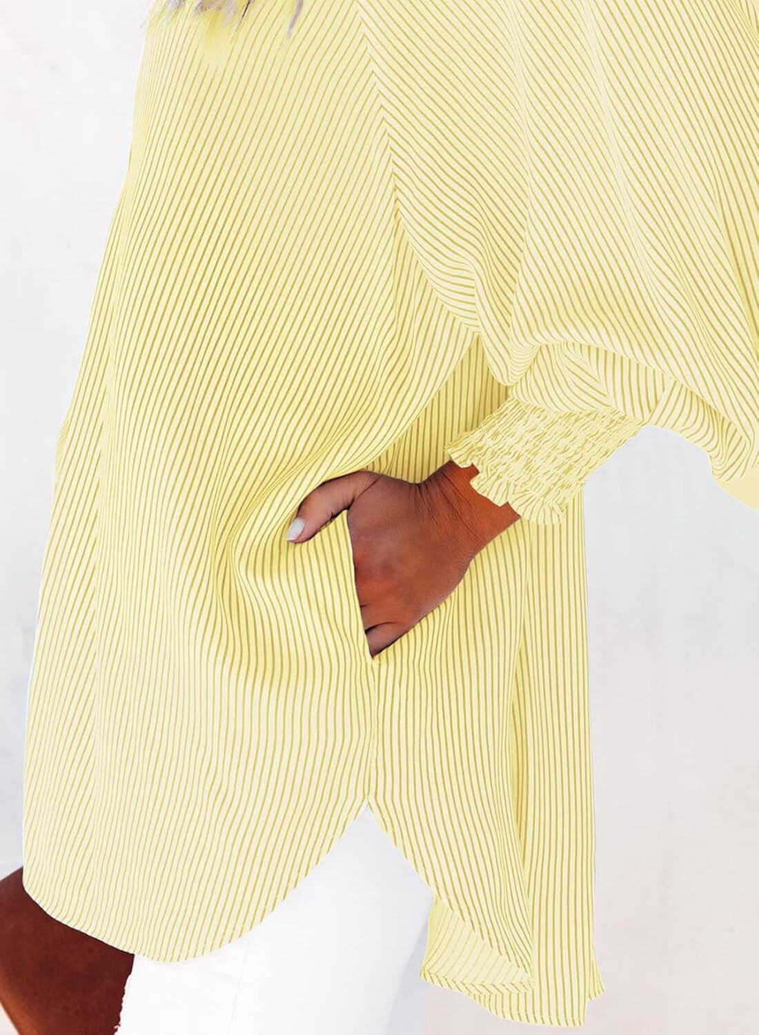 2026 ItemWomen's pleated cuffs striped shirt with pockets and casual collar – image 21