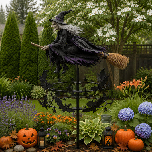 WitchWhirl – Enchanted Halloween Garden Wind Spinner – Silhouette Witch / Buy 1