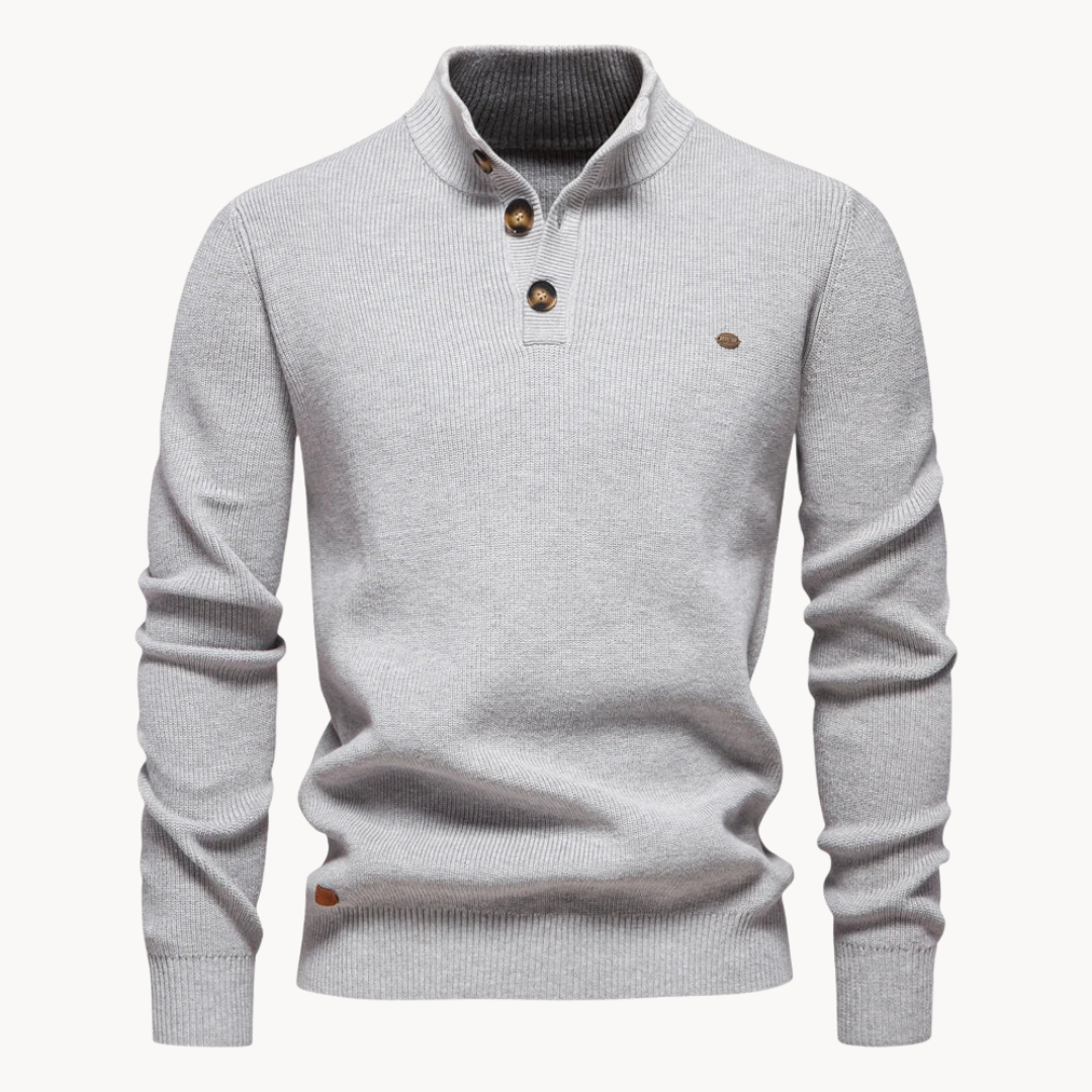 Ashton Button Mockneck Sweater – Grey / S
