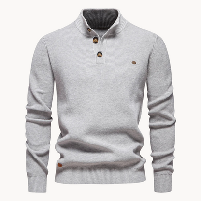 Ashton Button Mockneck Sweater – Grey / S