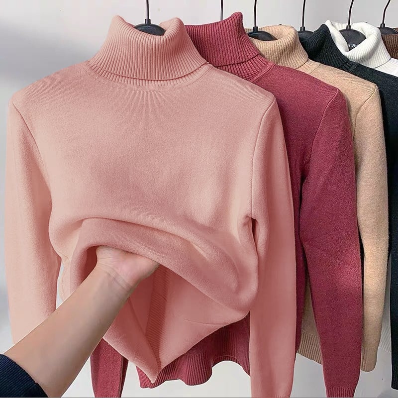 GlowThread – Cozy Turtleneck Pullover Sweater – Pink / One size