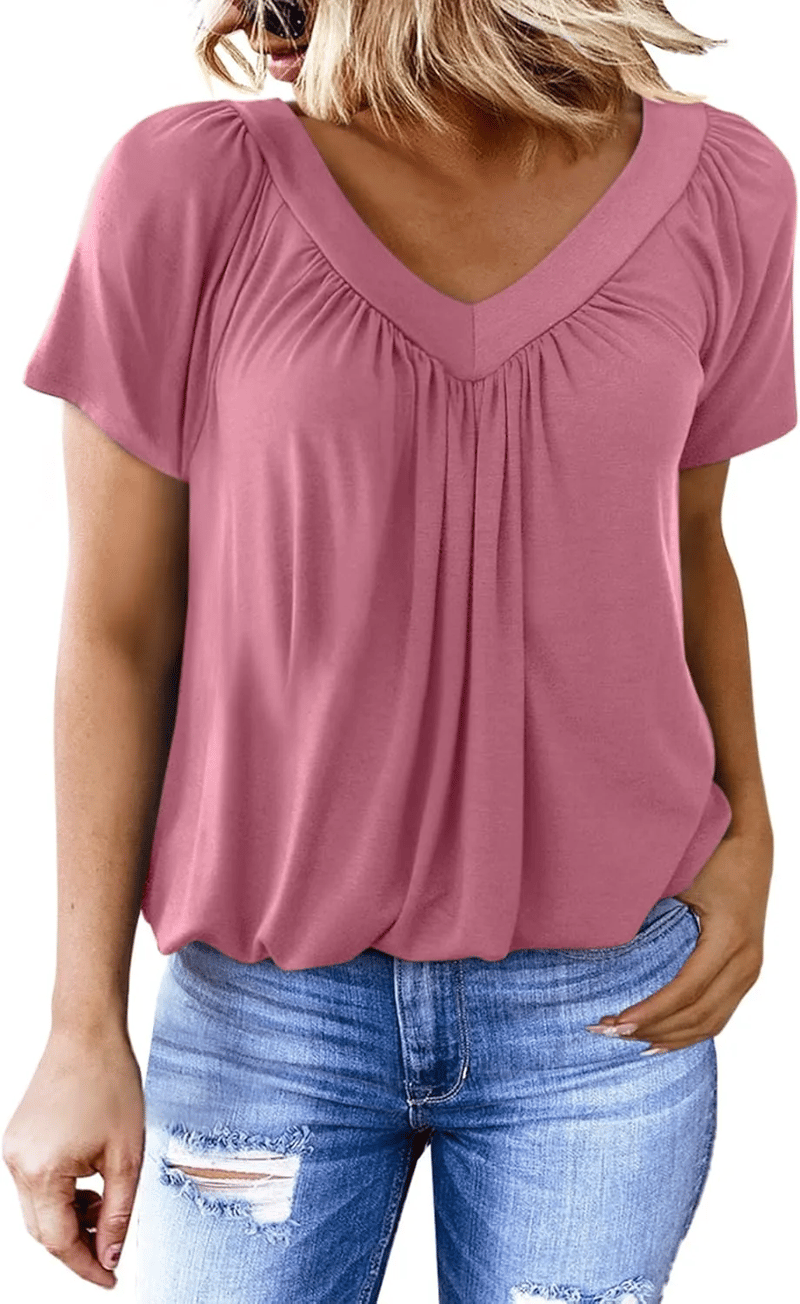 AuraFit | Classic Women’s V-Neck Casual Tee – Pink / S