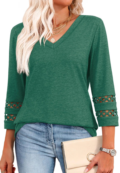 ClairaMode | Relaxed Fit V-Neck Sleeve Women Tee – Green / S