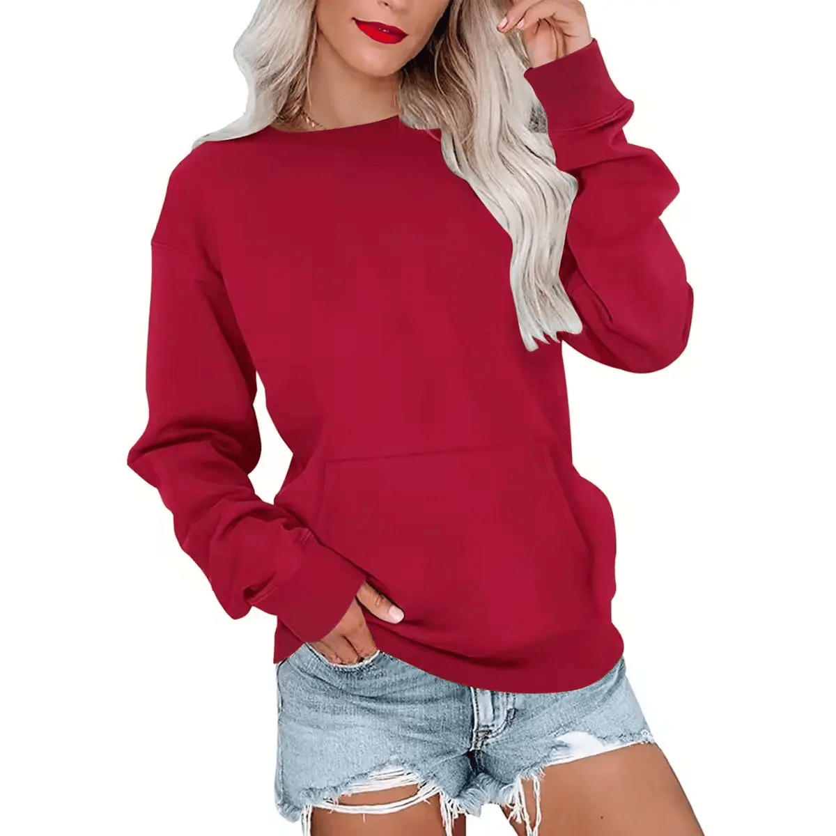 CozyCore – Women’s Crewneck Hoodless Sweatshirt – Red / S