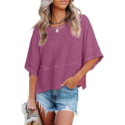 PureEase – Oversized Crewneck Comfort Summer Top – Wine Red / S
