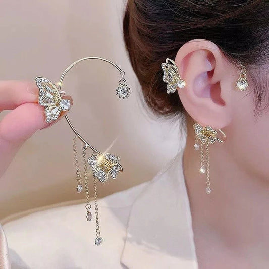 ButterGlow – Cubic Zirconia Butterfly Fringe Earrings – Golden