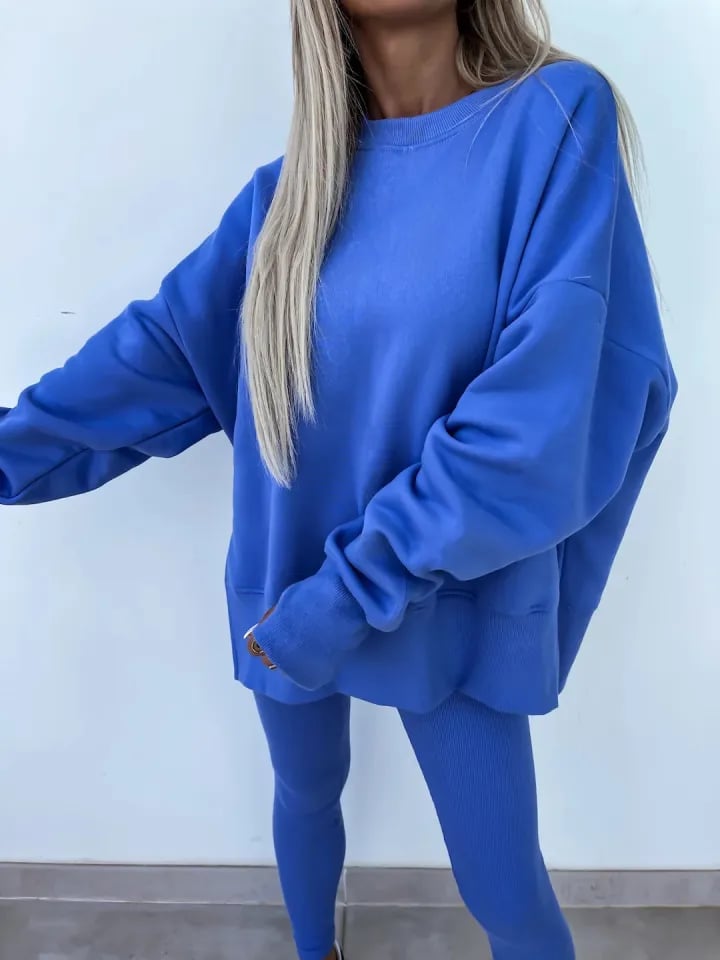 SoftEase – Comfy Slit Sweatshirt Two-Piece Set – image 6