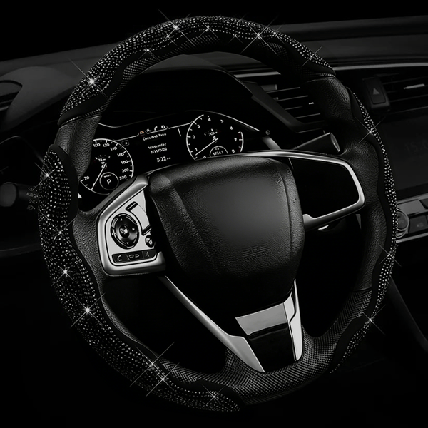 LuxiDrive – Crystal Studded Steering Wheel Cover – Black / 3pcs