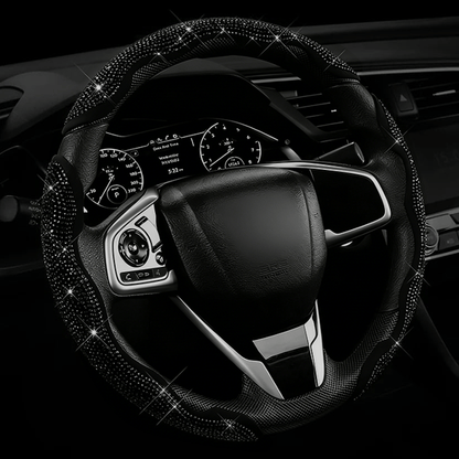LuxiDrive – Crystal Studded Steering Wheel Cover – Black / 3pcs