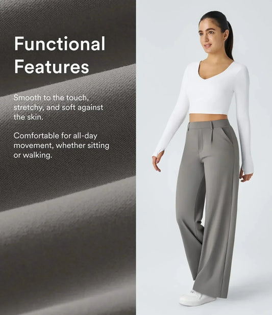 EleganceFit – High Waist Straight Casual Pants – Gray / S