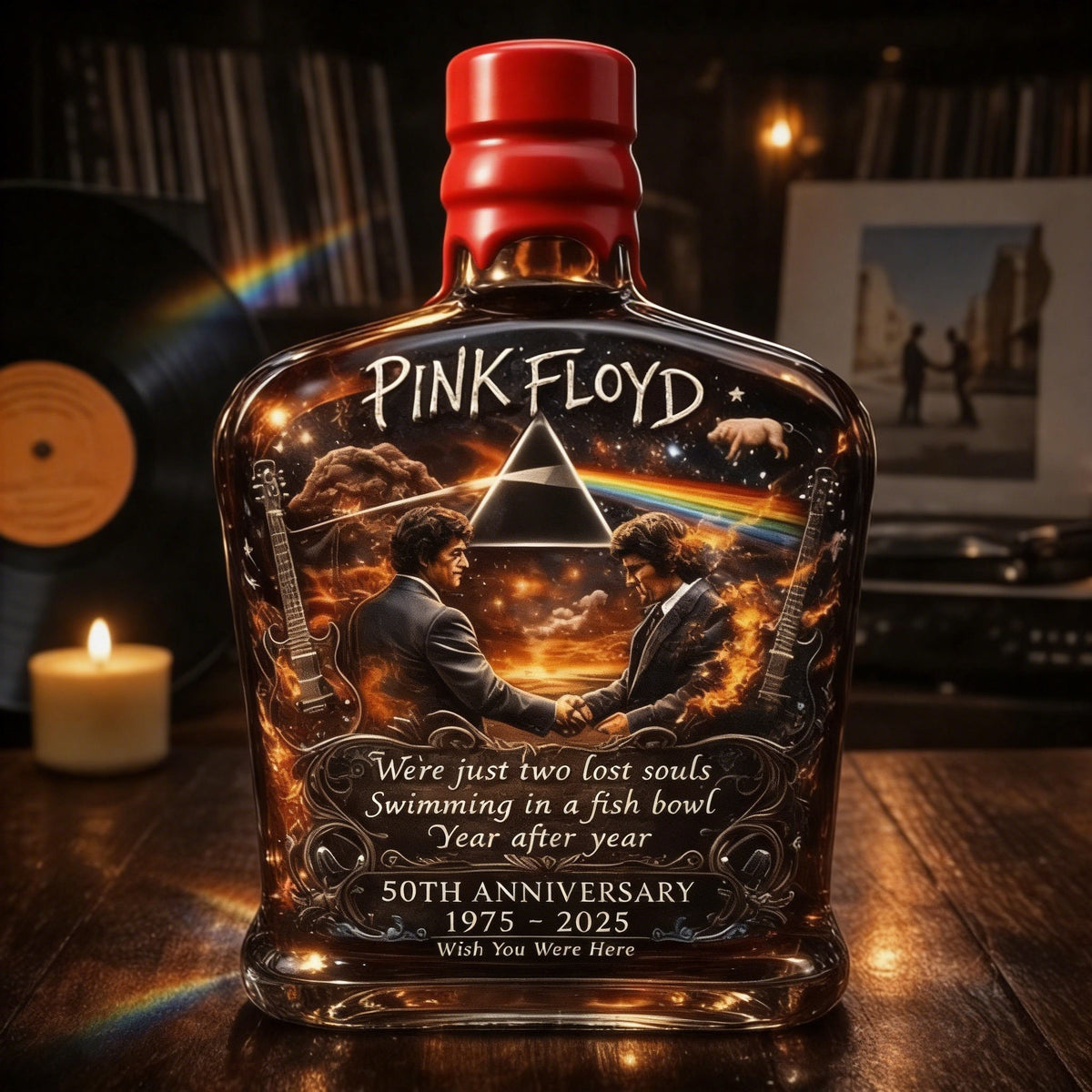 Pink Floyd – “Wish You Were Here” 50th Anniversary Collector’s Whiskey Bottle – Maker's Mark