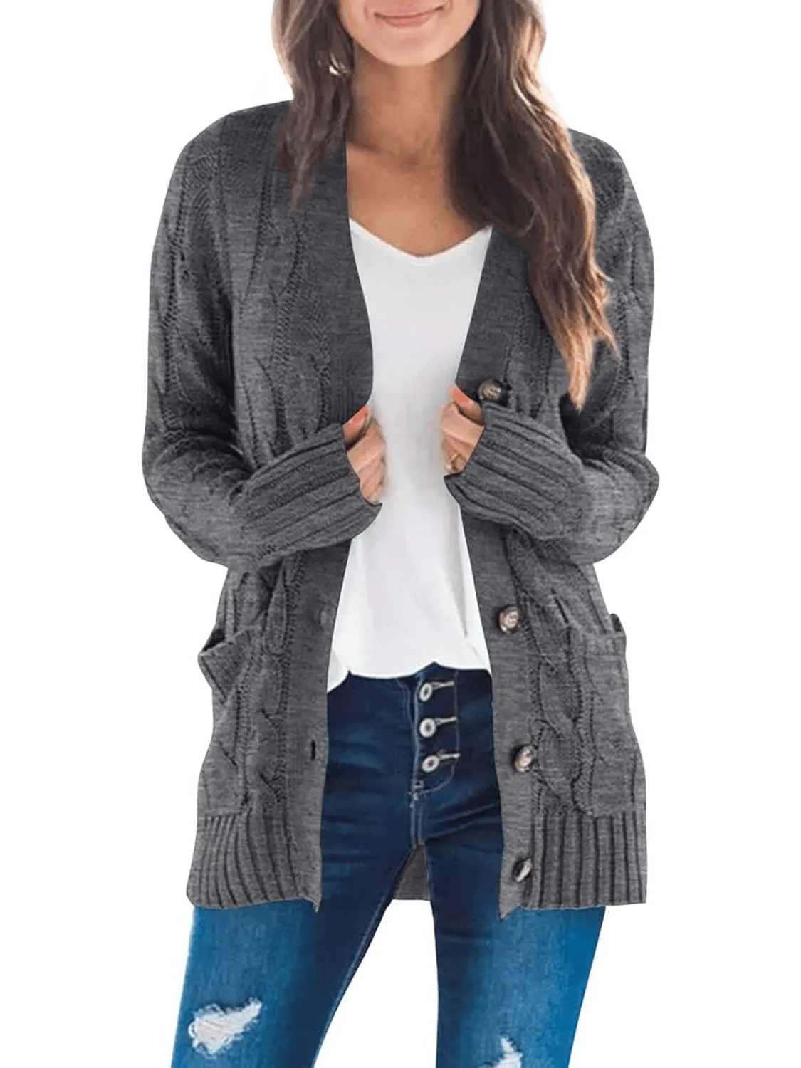 AutumnGrace - Classic Cardigan – Dark Grey / S