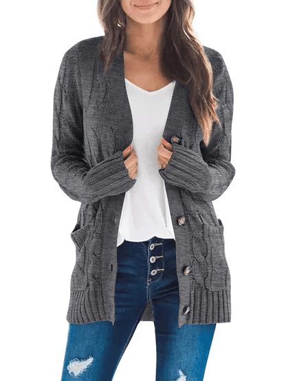 AutumnGrace - Classic Cardigan – Dark Grey / S