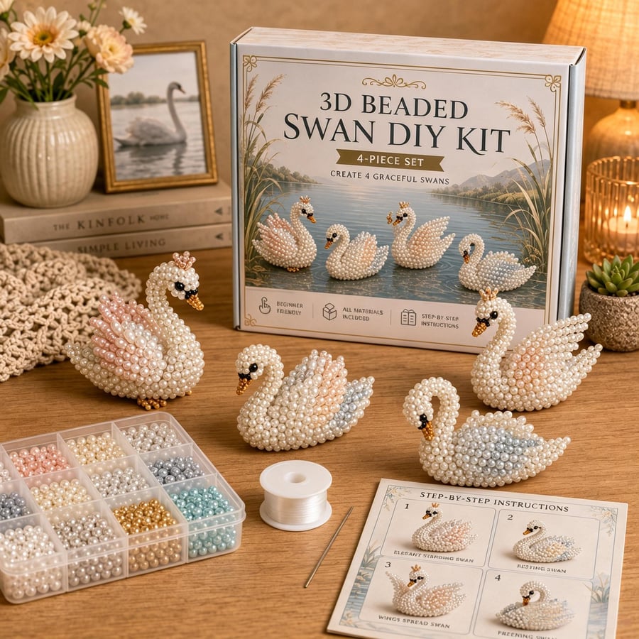 BeadCraft Mini – Tiny 3D Beaded Animal DIY Kit – Swan