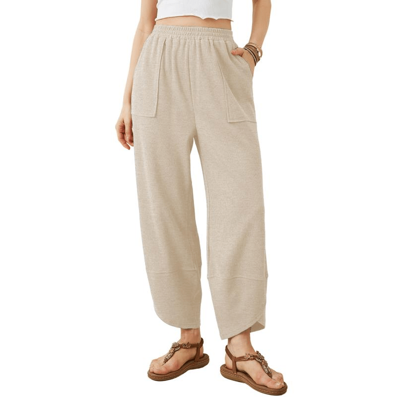 LuxeFlow – Women’s Wide Leg Palazzo Harem Pants – Beige / XS