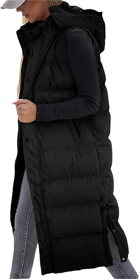 QuiltChic – Women's Long Puffer Vest with Hood – image 7