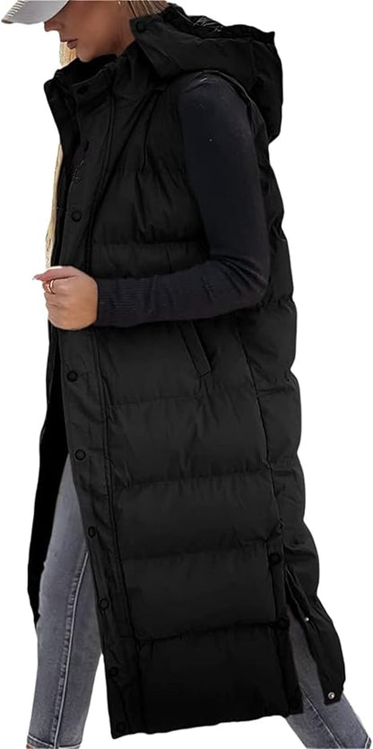 QuiltChic – Women's Long Puffer Vest with Hood – image 7