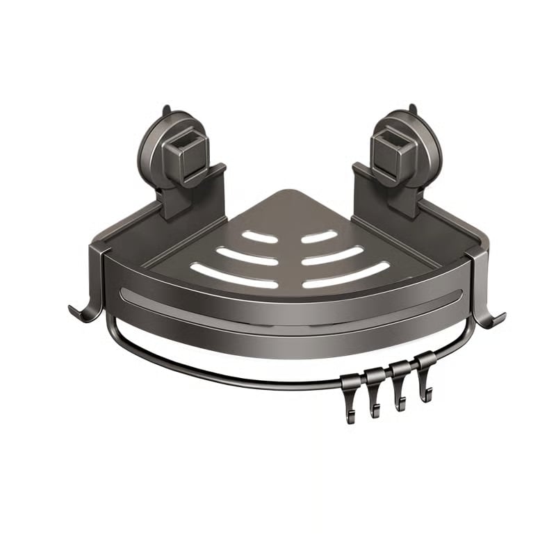 BathHaven – Triangle Suction Organizer – Dark Gray - 1 Shelve with 6 hooks