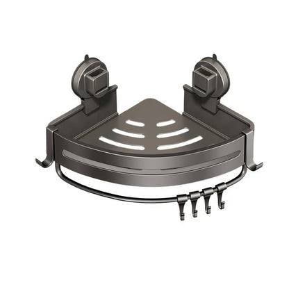 BathHaven – Triangle Suction Organizer – Dark Gray - 1 Shelve with 6 hooks