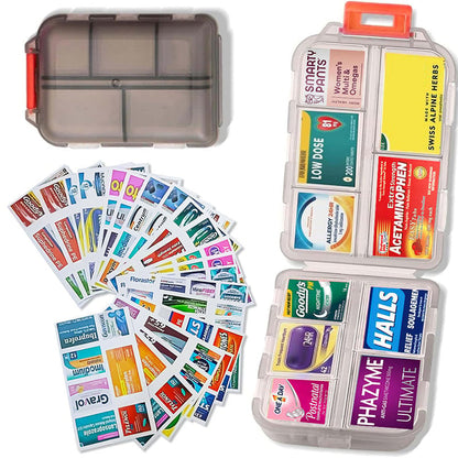 DoseKeeper – Organized Pill Management Box – Travel Pill Organizer Box+161 Labels Gray