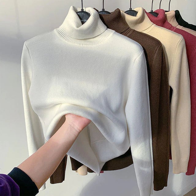 GlowThread – Cozy Turtleneck Pullover Sweater – White / One size