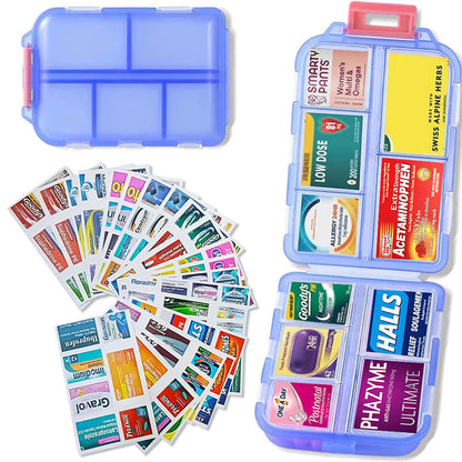 DoseKeeper – Organized Pill Management Box – Travel Pill Organizer Box+161 Labels Blue