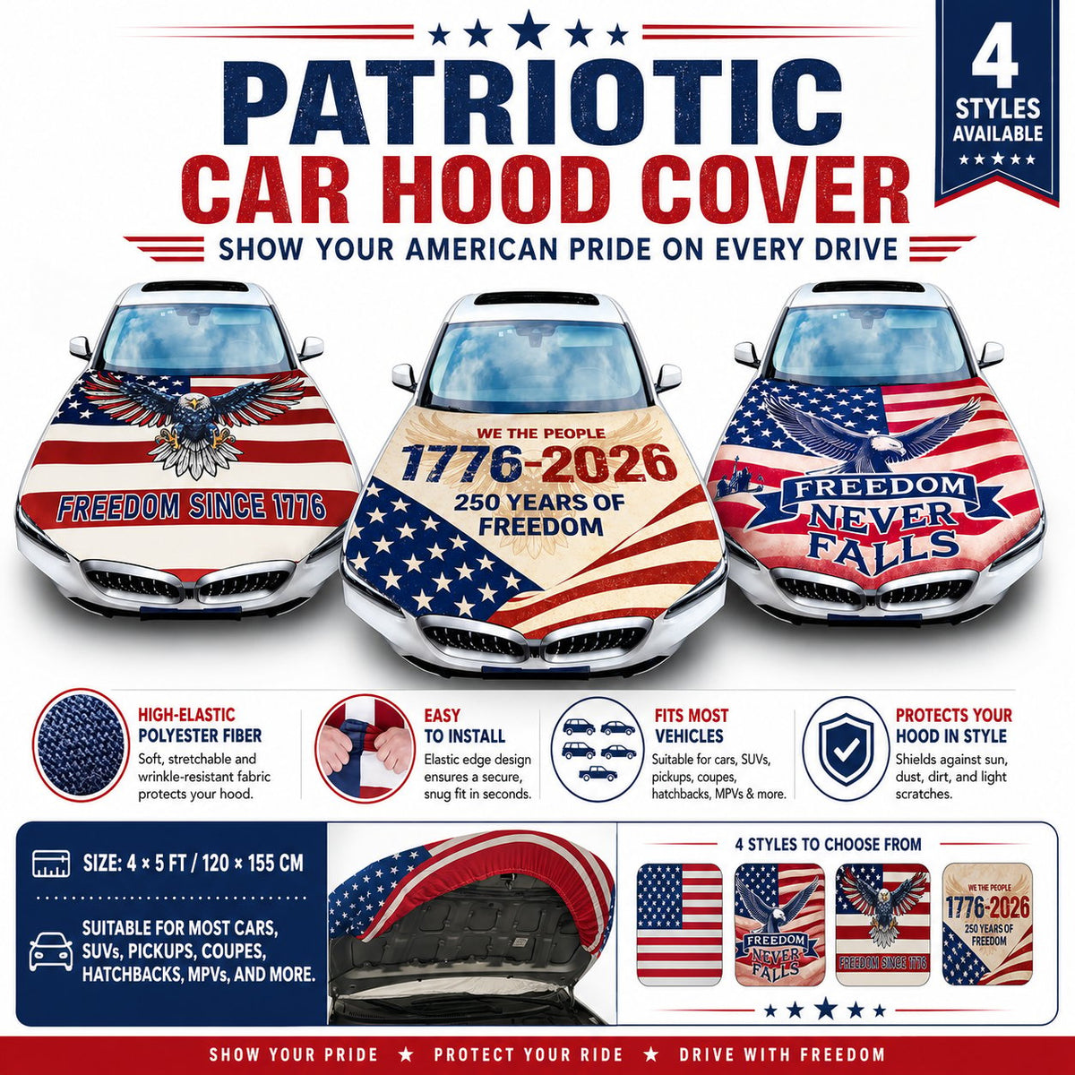 LibertyShield – American Flag Car Hood Cover – Classic Flag