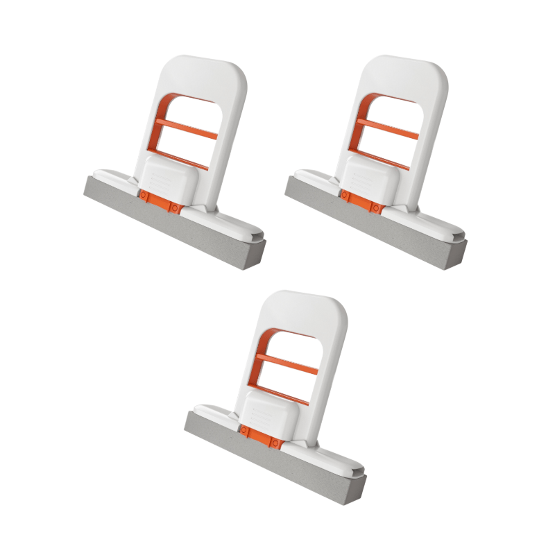 WipeFlow – Easy Squeeze Mop System – 3 * White & Orange Hand Mop (Each Includes 1 Sponge Head)