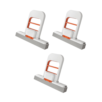WipeFlow – Easy Squeeze Mop System – 3 * White & Orange Hand Mop (Each Includes 1 Sponge Head)