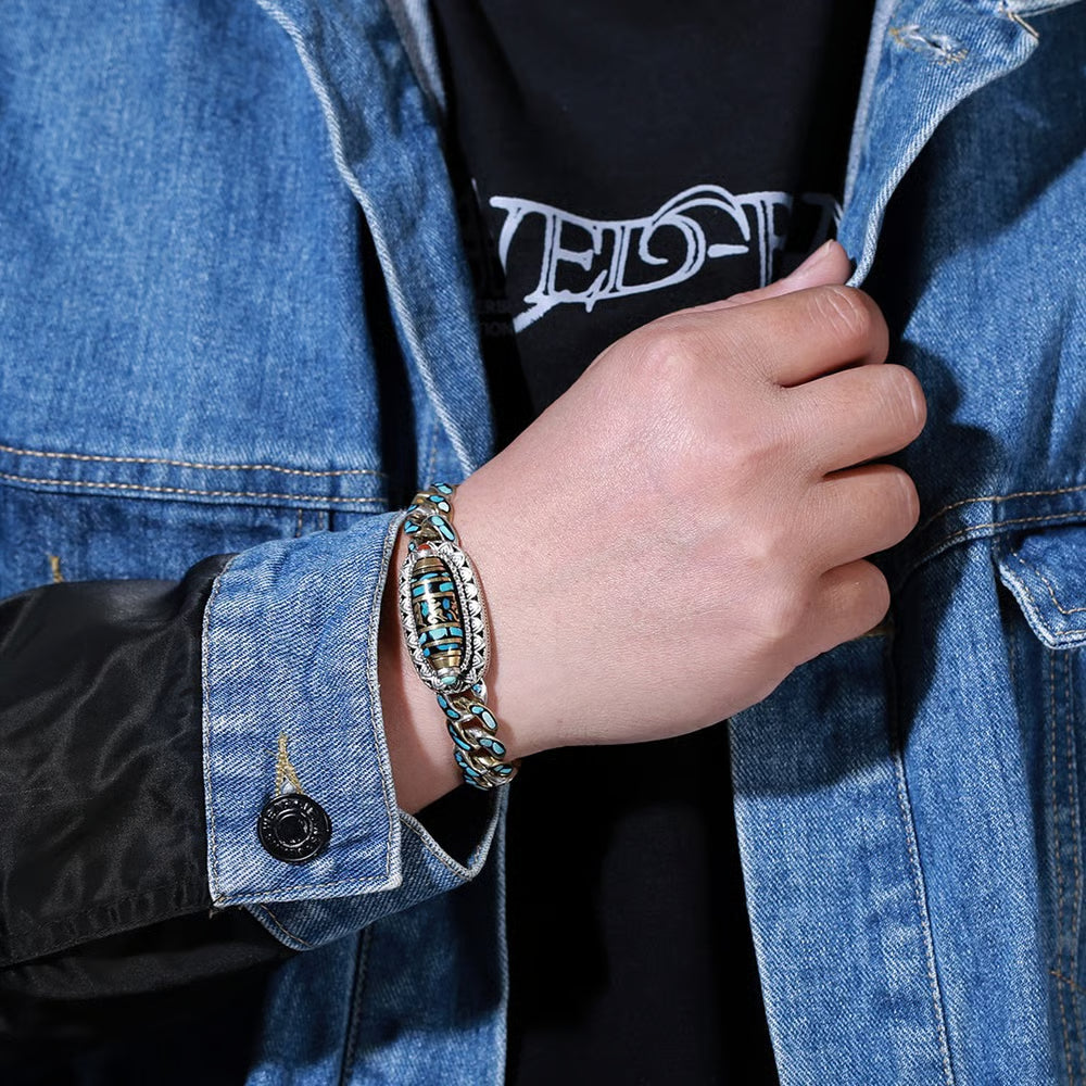 ZenAura – Turquoise Mantra Dzi Bead Bracelet – image 4