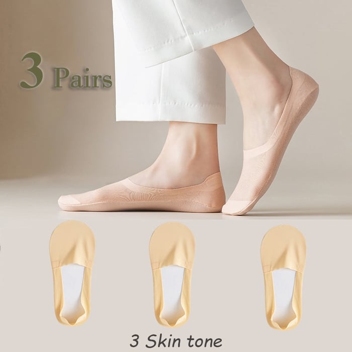 BareStep – Thin No Show Socks – 3 Pairs-Skin tone / M（FEMALE 4.5-8/MALE 6-6.5）