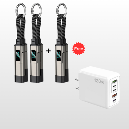 VoltFlex – Digital Display Fast Charge Cable – Black / 3 Pieces  Buy 2，Get 1 Free / 4-in-1 Charging Cable with Digital Display + Multi-Port Fast Charger