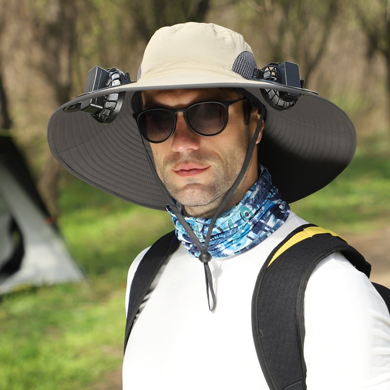 ChillCap Pro – Solar Fan Hat – Khaki / Double fan / Unisex Adjustable 22"-25"