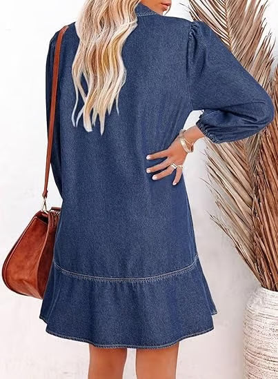 Deniva | Elegant V-Neck Denim Dress – image 4