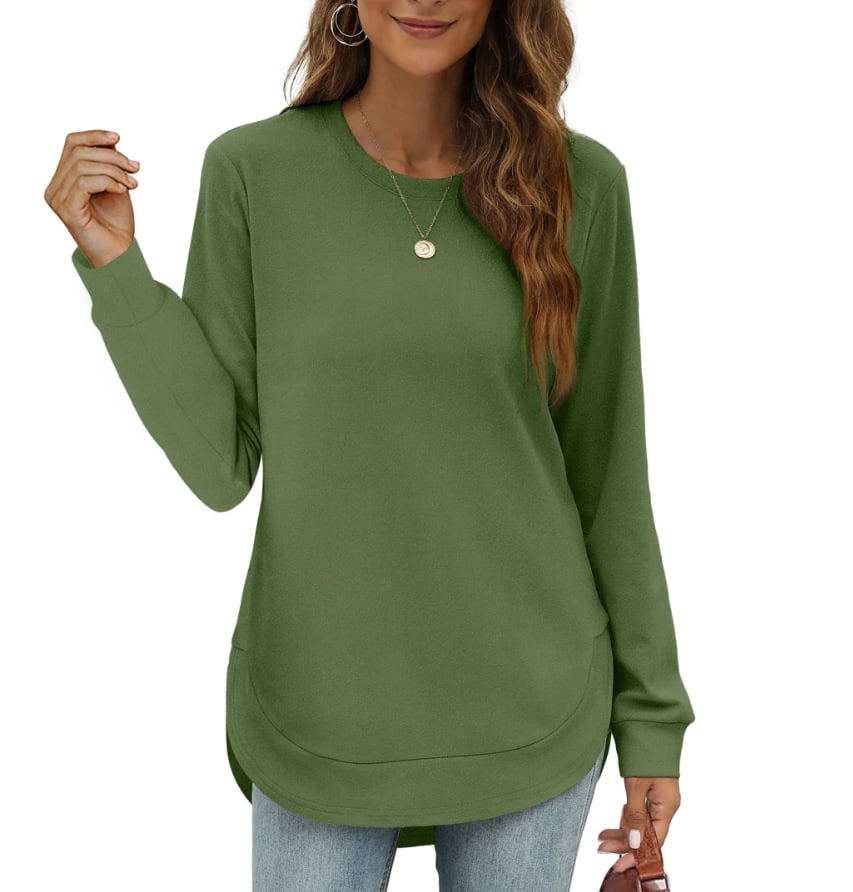CurveFit – Soft Crewneck Sweatshirt All Day Comfort – Dark Green / S