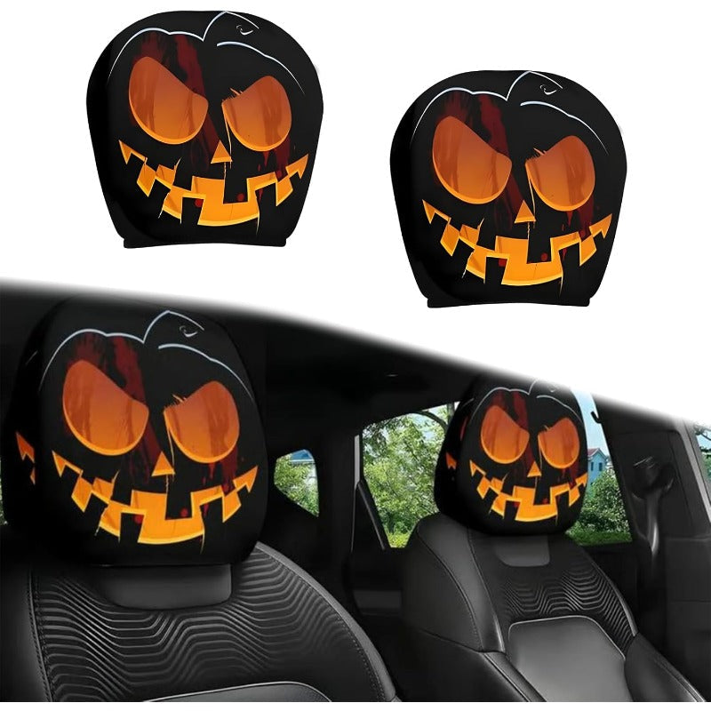 CartoonCush – Playful Headrest Cover – Spooky Pumpkin / Front Seats (2 pcs)