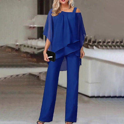 PureLuxe – Women’s Layered Chiffon Outfit Set – Royal Blue / S