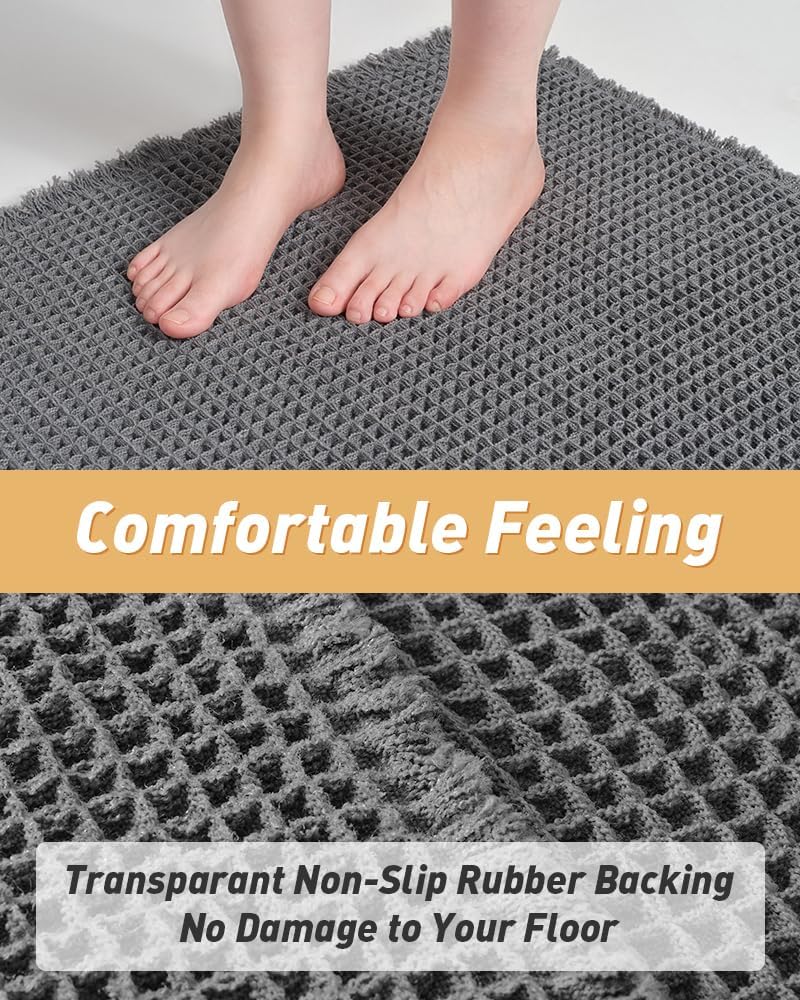 WaffleCloud – Ultra Absorbent Bath Mat – Dark Grey / 17" × 24" – Ideal for entryways or small spaces